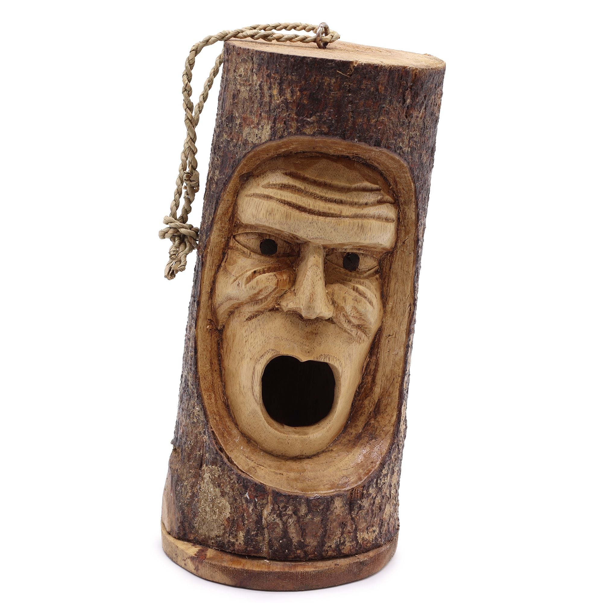 Tree Trunk Face Bird House Grumpy Old Man for Your Outdoor Space