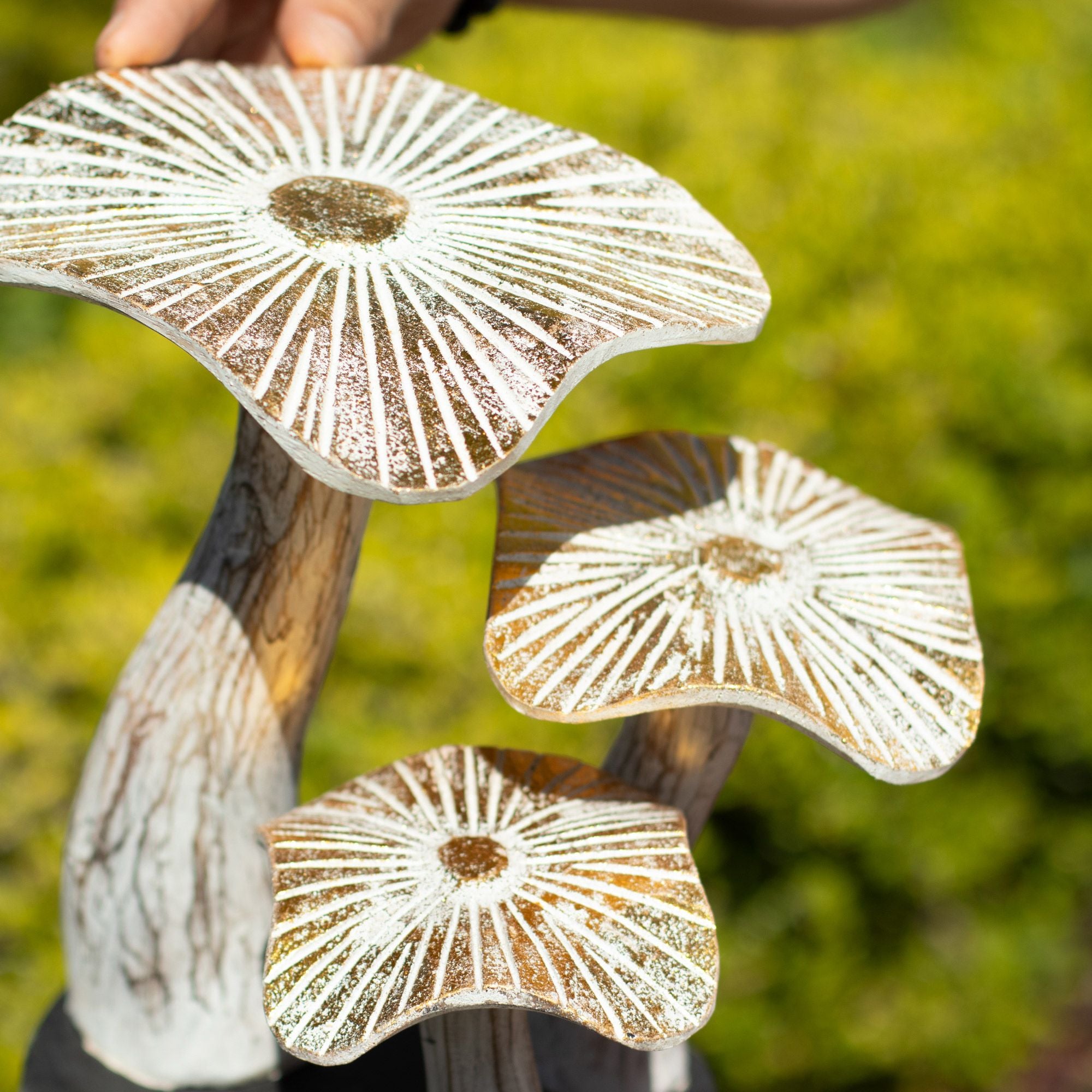 Medium Golden Mushroom Art 25cm Whitewash Wooden Decoration