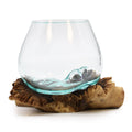 Molten Glass Decorative Bowl on Unique Rare Parasite Wood Base