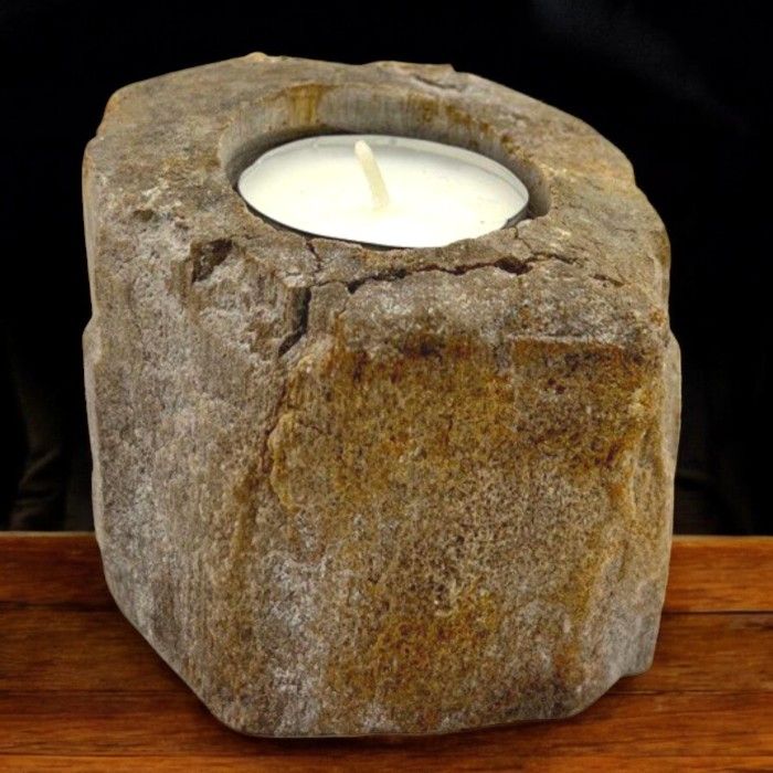 Petrified Wood Candle Holder Single Low for Unique Home Decor