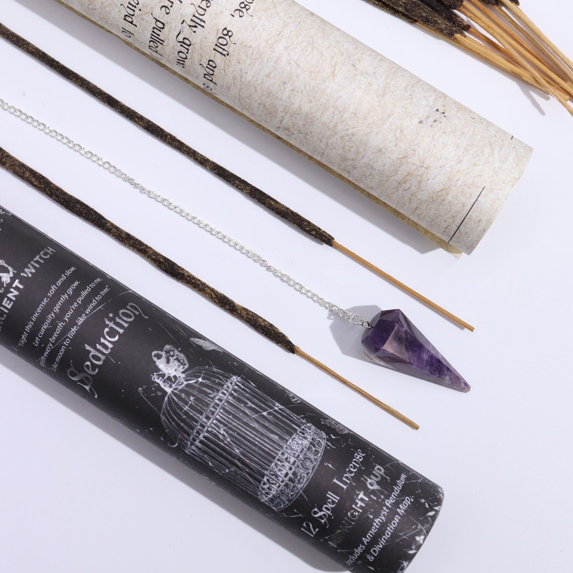 Ancient Witch Spell Incense Seduction with Amethyst Pendulum