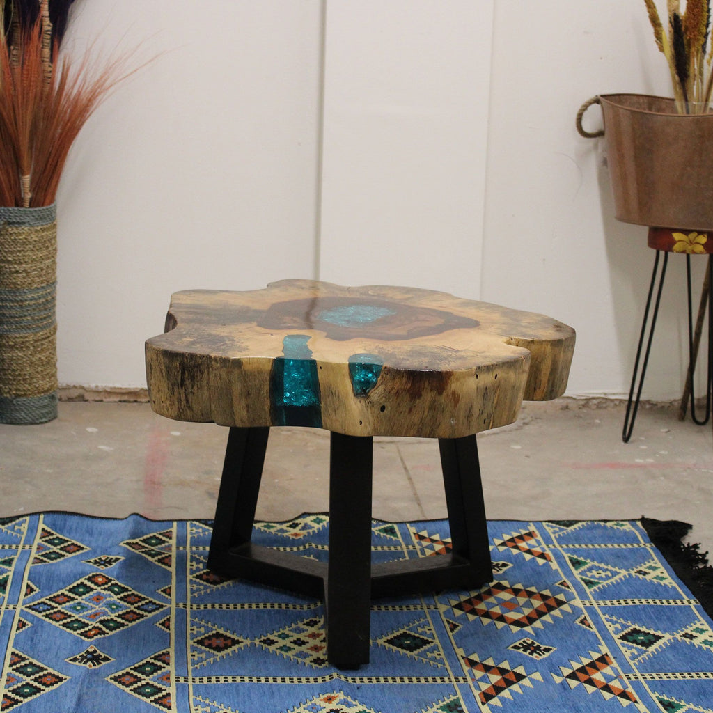 Tamarind and Resin Coffee Table in Aqua for Modern Interiors