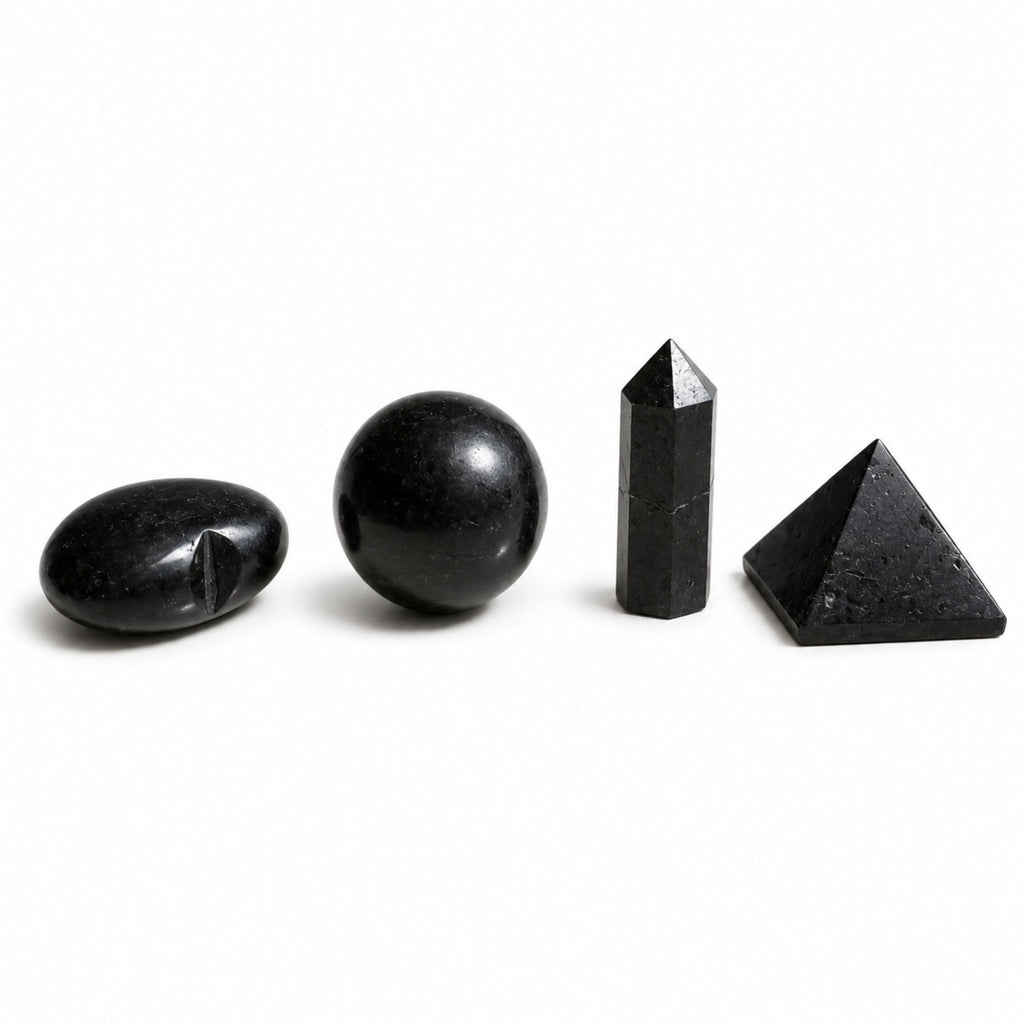 Four Gemstone Shapes Set Featuring Black Tourmaline for Décor