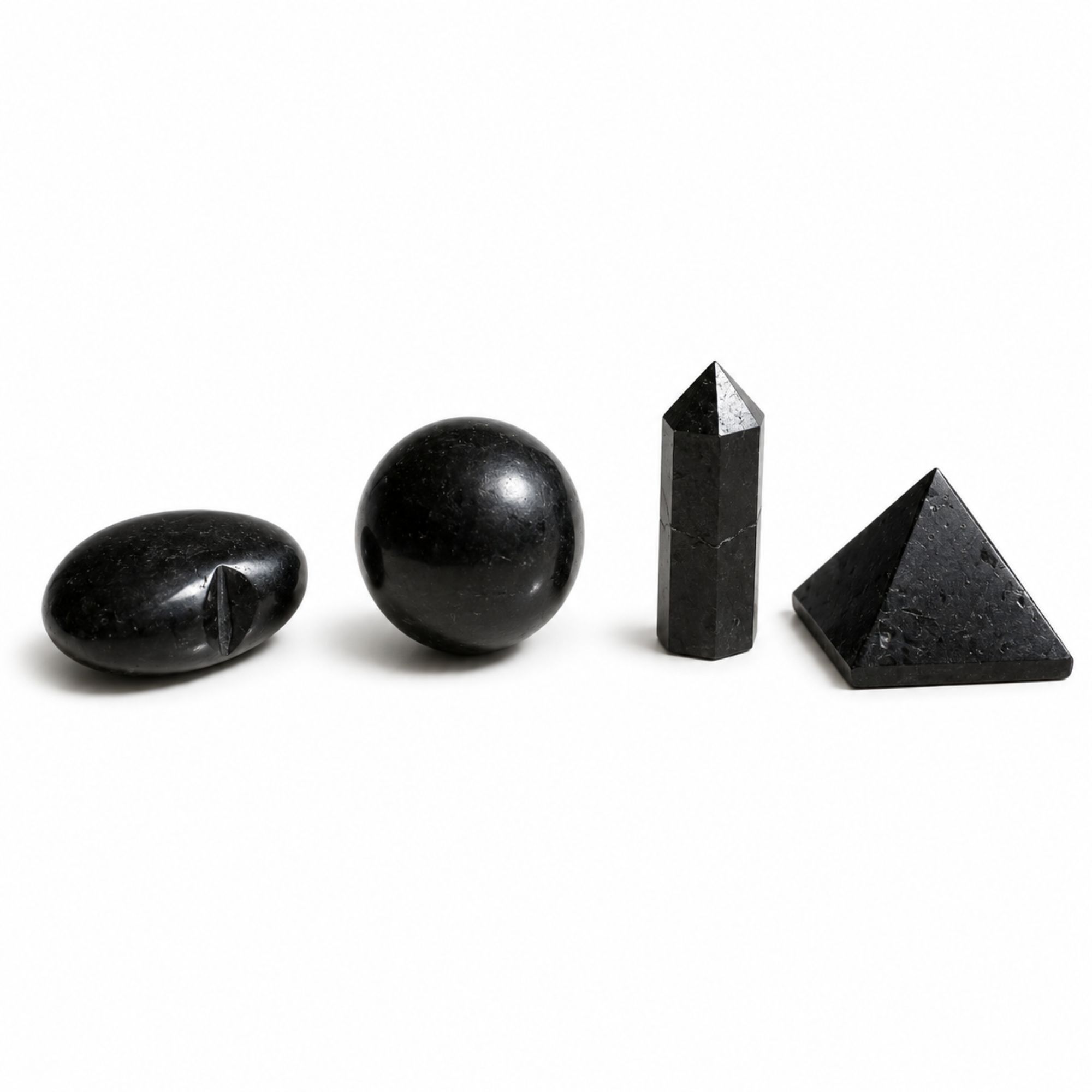 Four Gemstone Shapes Set Featuring Black Tourmaline for Décor