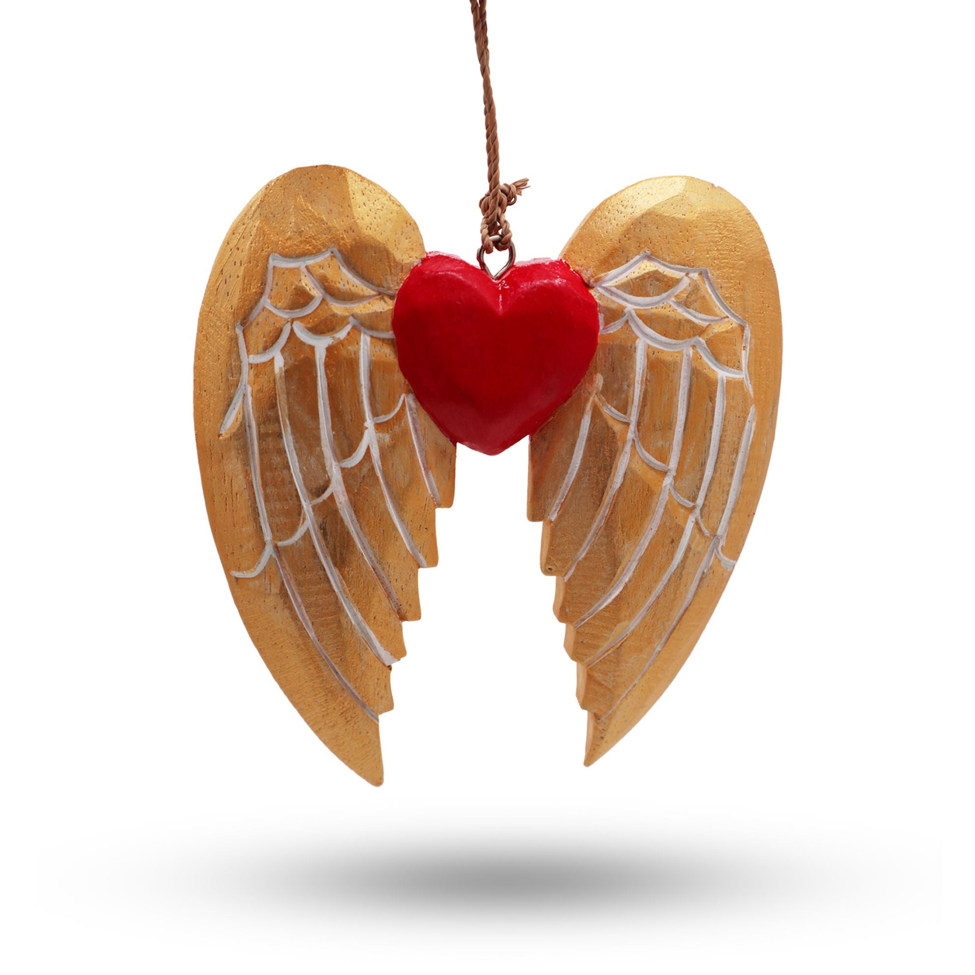 Gold Xmas Angel Wing & Heart Decoration with White Detail
