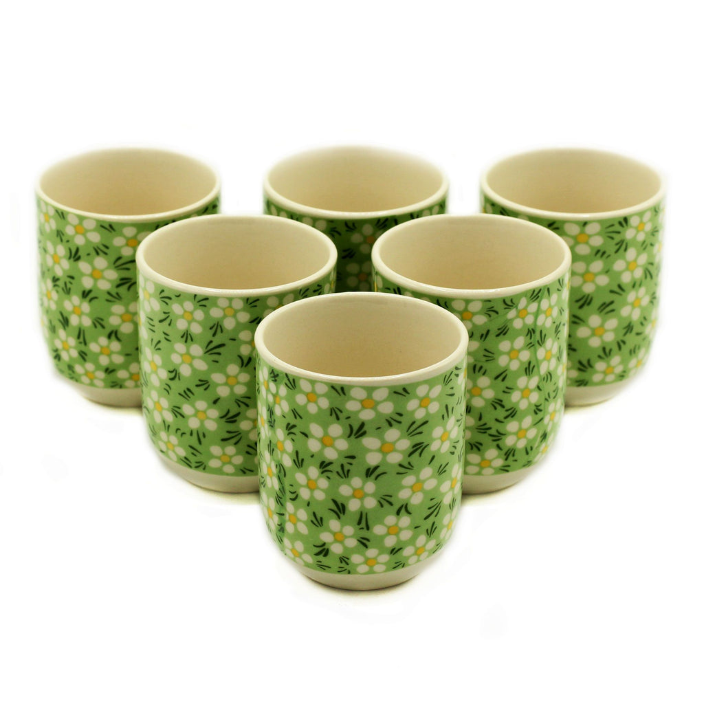 Herbal Tea Cups Set with Charming Green Daisey Design for Tea Lovers