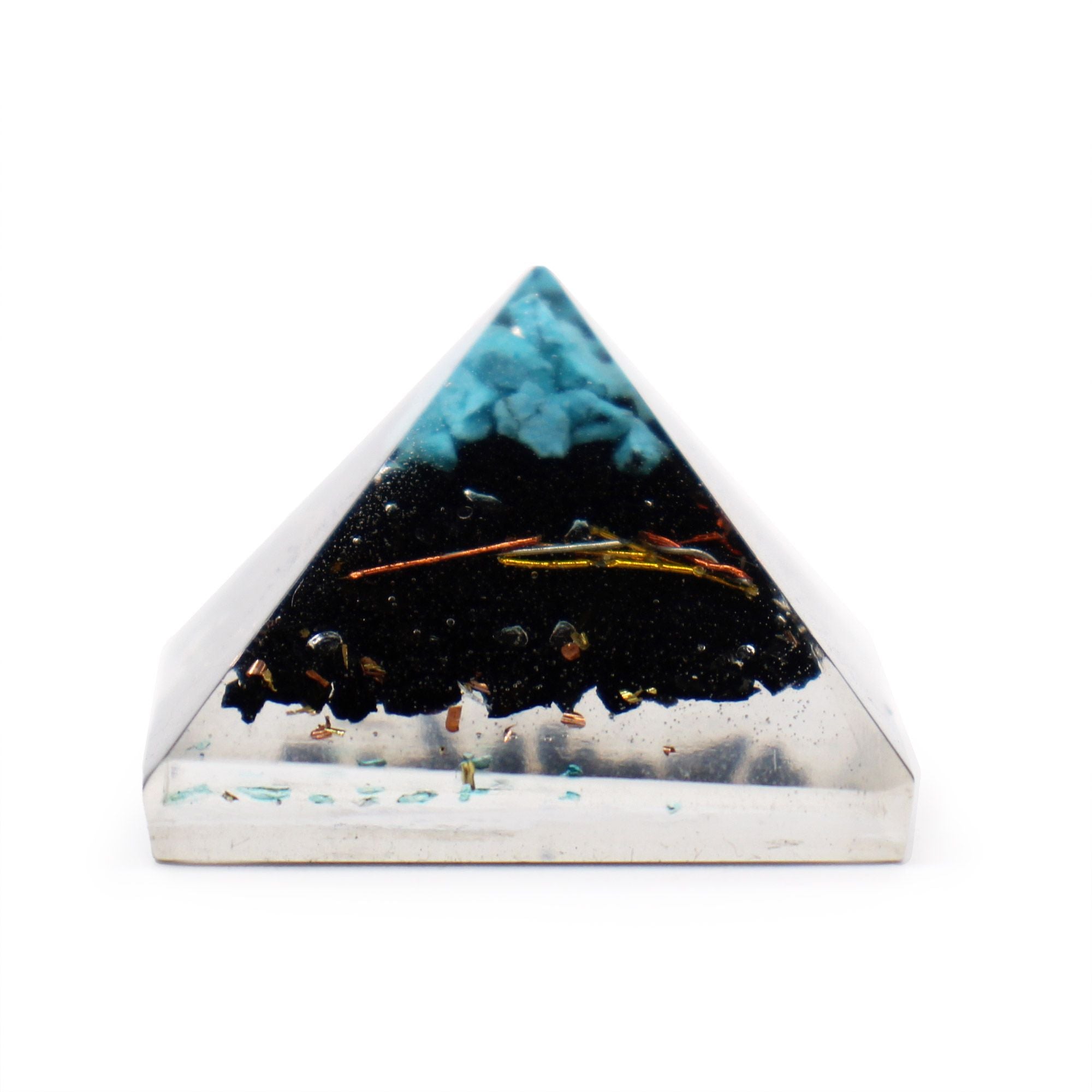 Small Orgonite Pyramid 25mm Gemchips and Copper (assorted colours/designs)