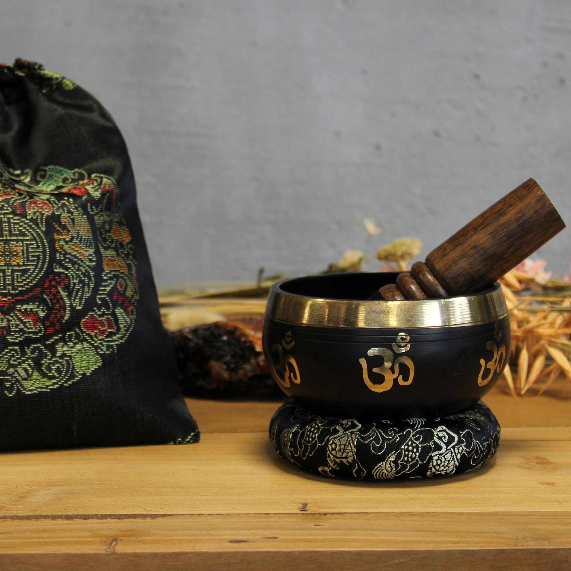 Yoga Om Singing Bowl Set for Meditation and Mindfulness Practice