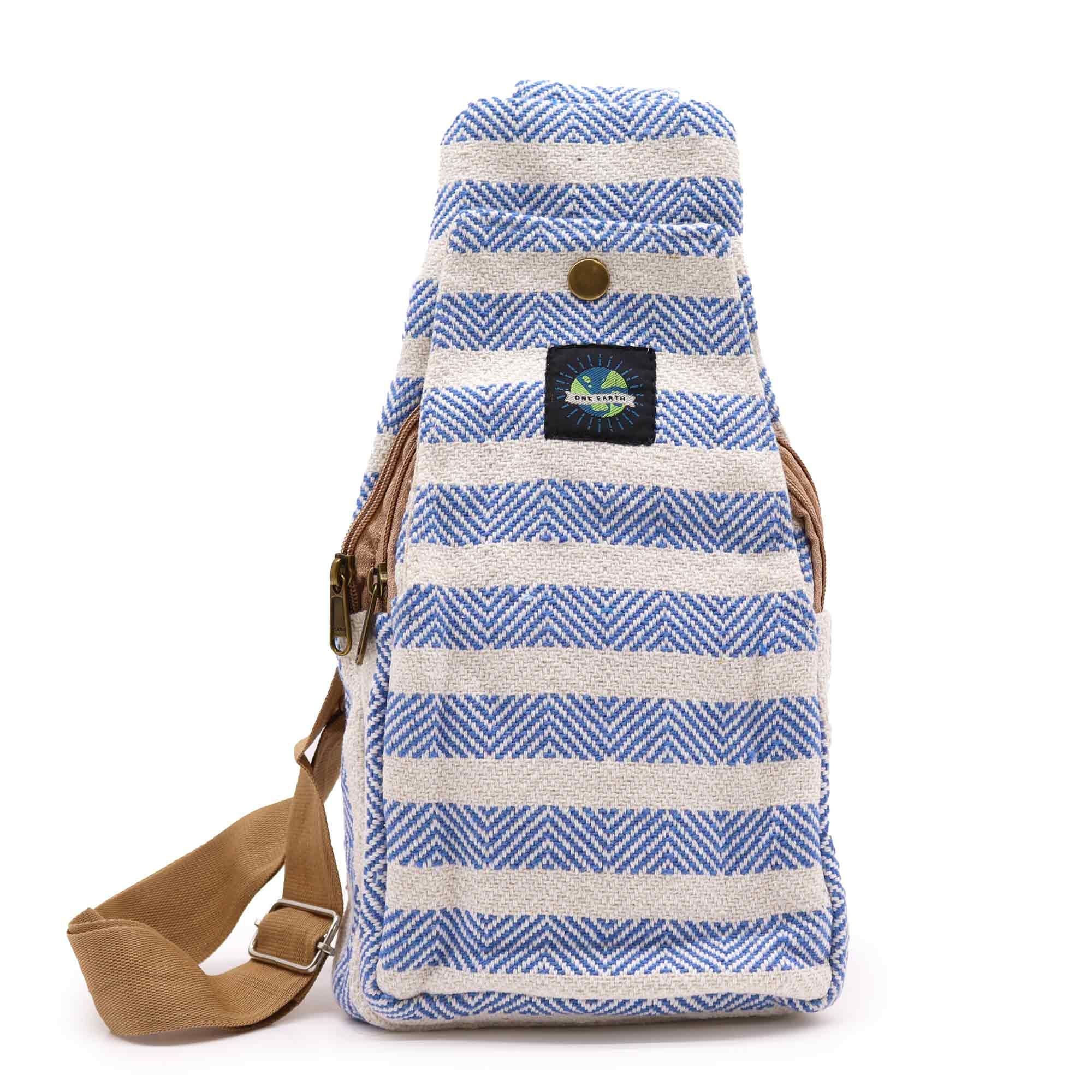 Blue and White Body Cross Bag in Natural Cotton for Everyday Use
