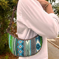 Jacquard Hobo Bag in Bold Greens with Stylish Brown Strap