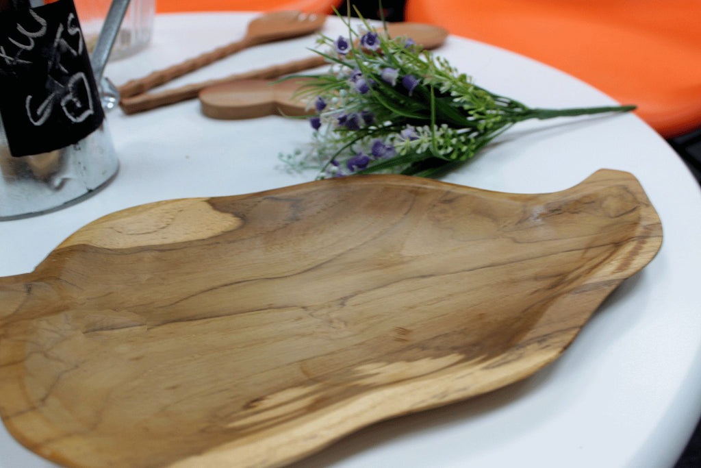 Teak Leaf Shaped Bowl for Unique Natural Home Decor Display