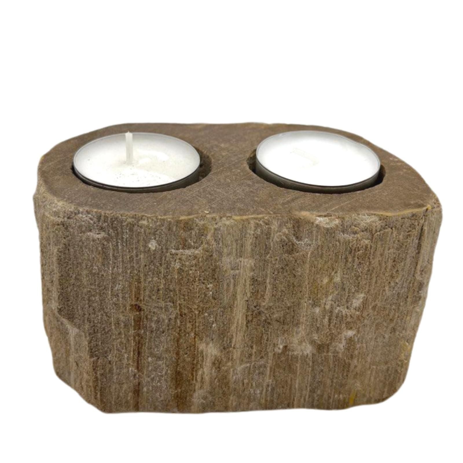 Petrified Wood Double Candle Holder for Stylish Home Decor