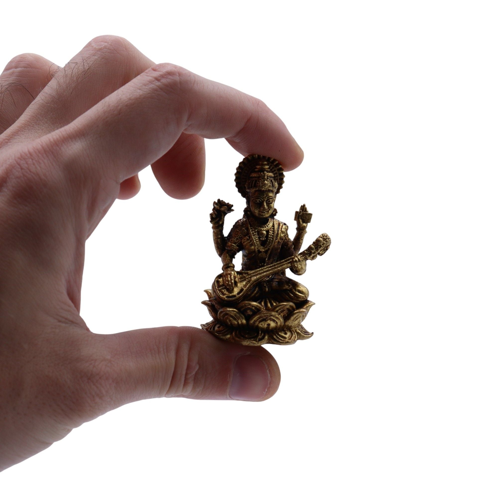 Brass Miniature God Saraswati Wisdom and Creativity Figurine