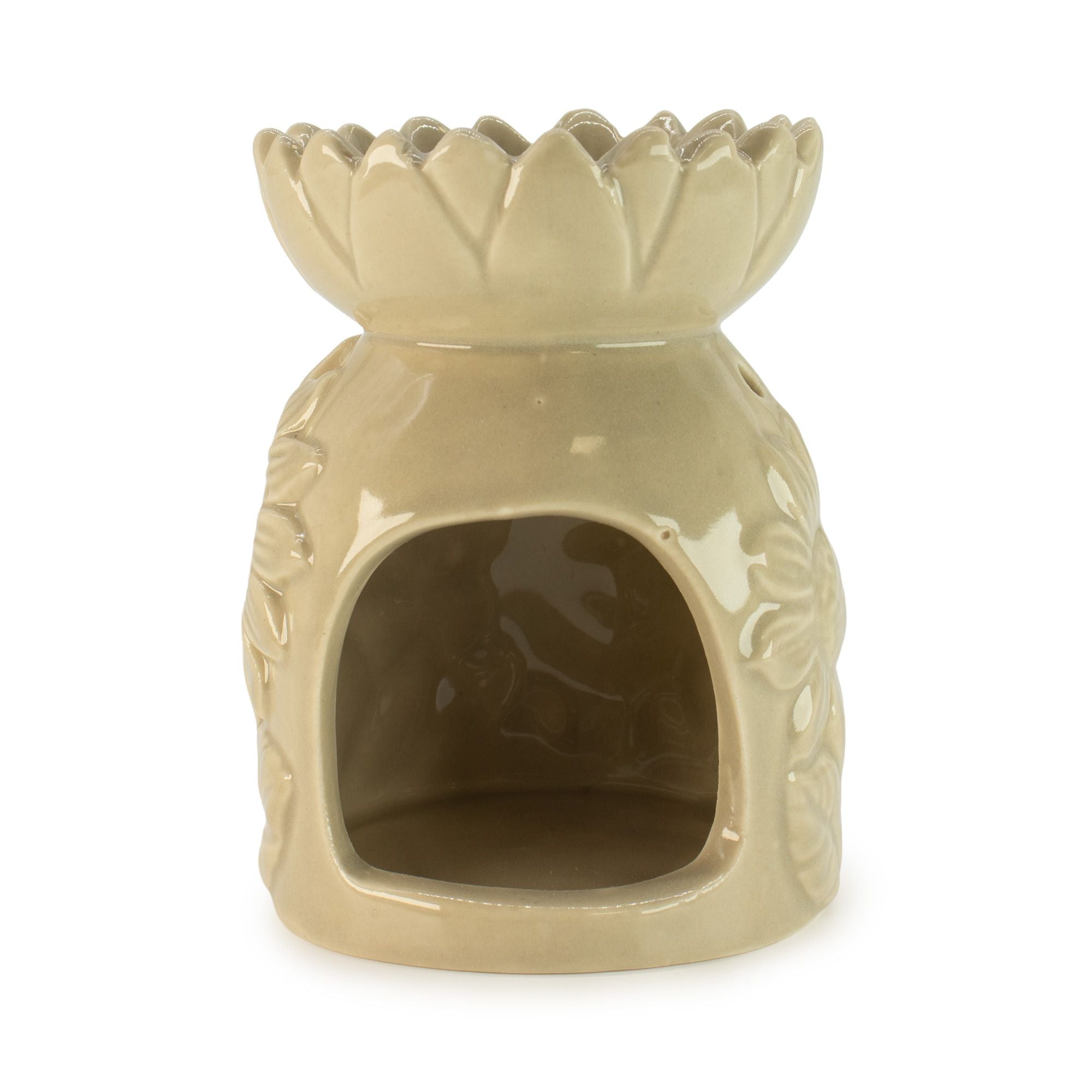 Ceramic Sunflower Oil Burner in Pastel Beige for Home Fragrance
