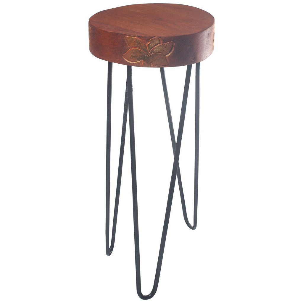 Albasia Wood Plant Stand with Terracotta and Black Detail Design