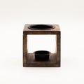 Square Mango Wood Oil Burner with Flower of Life Design