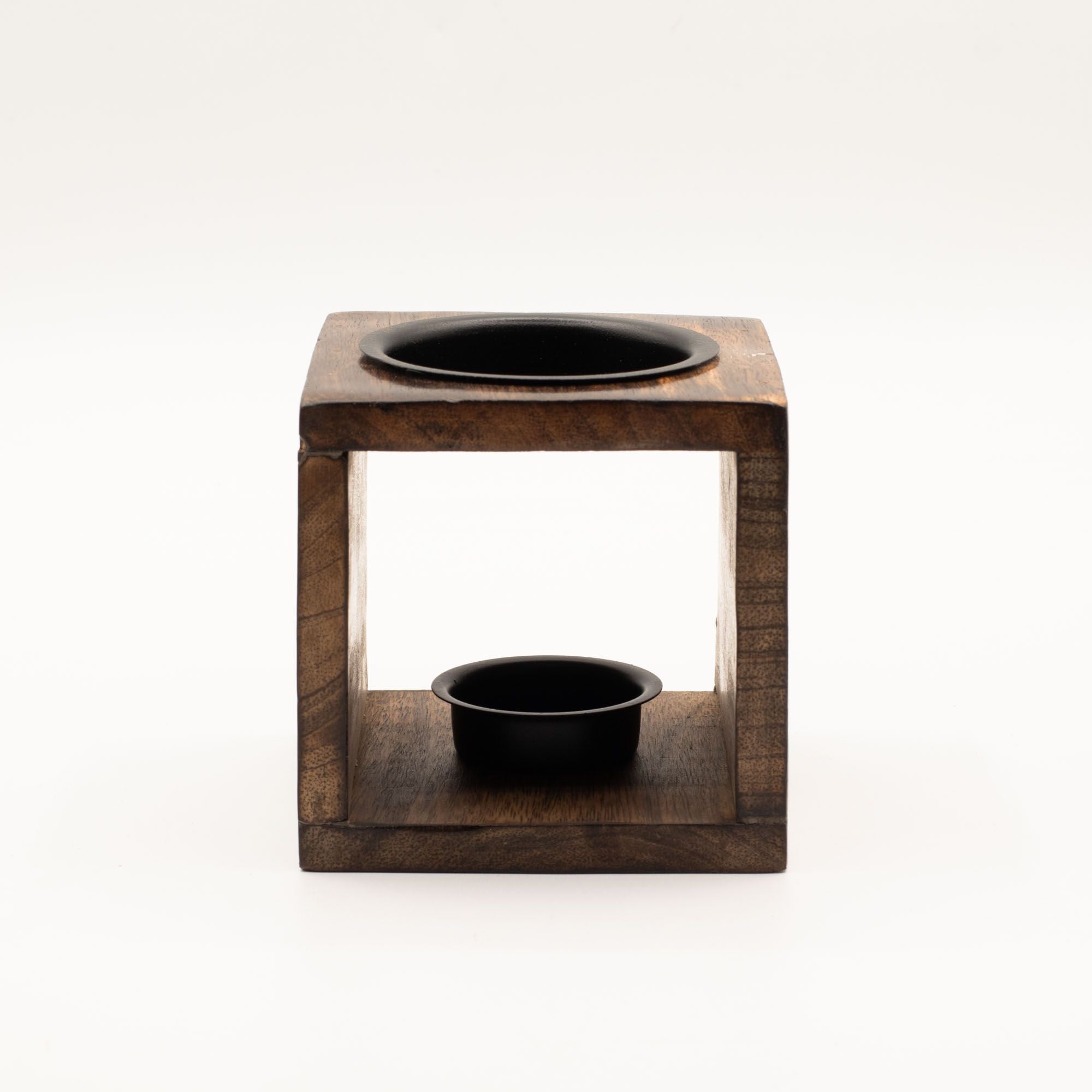 Square Mango Wood Oil Burner with Flower of Life Design