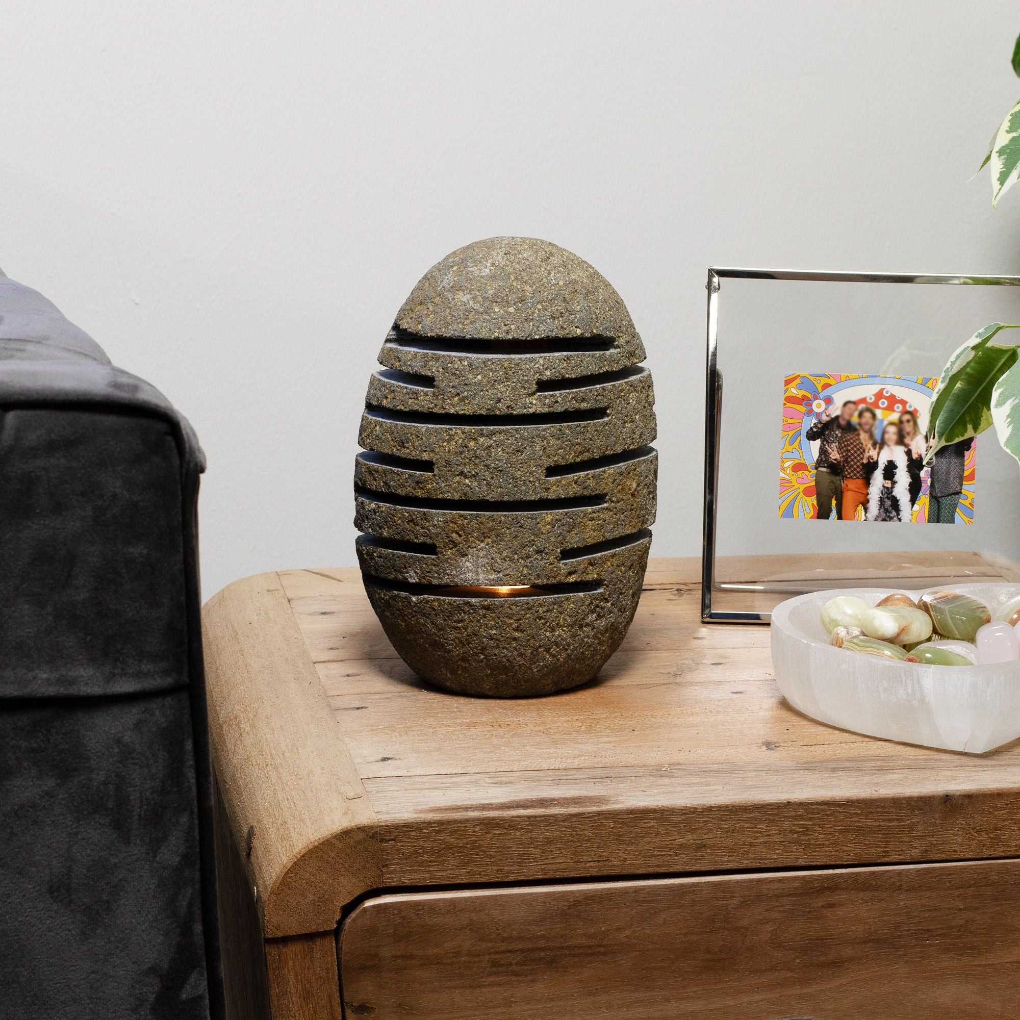 Natural Riverstone Candle Holder with Unique Standing Stone Cut