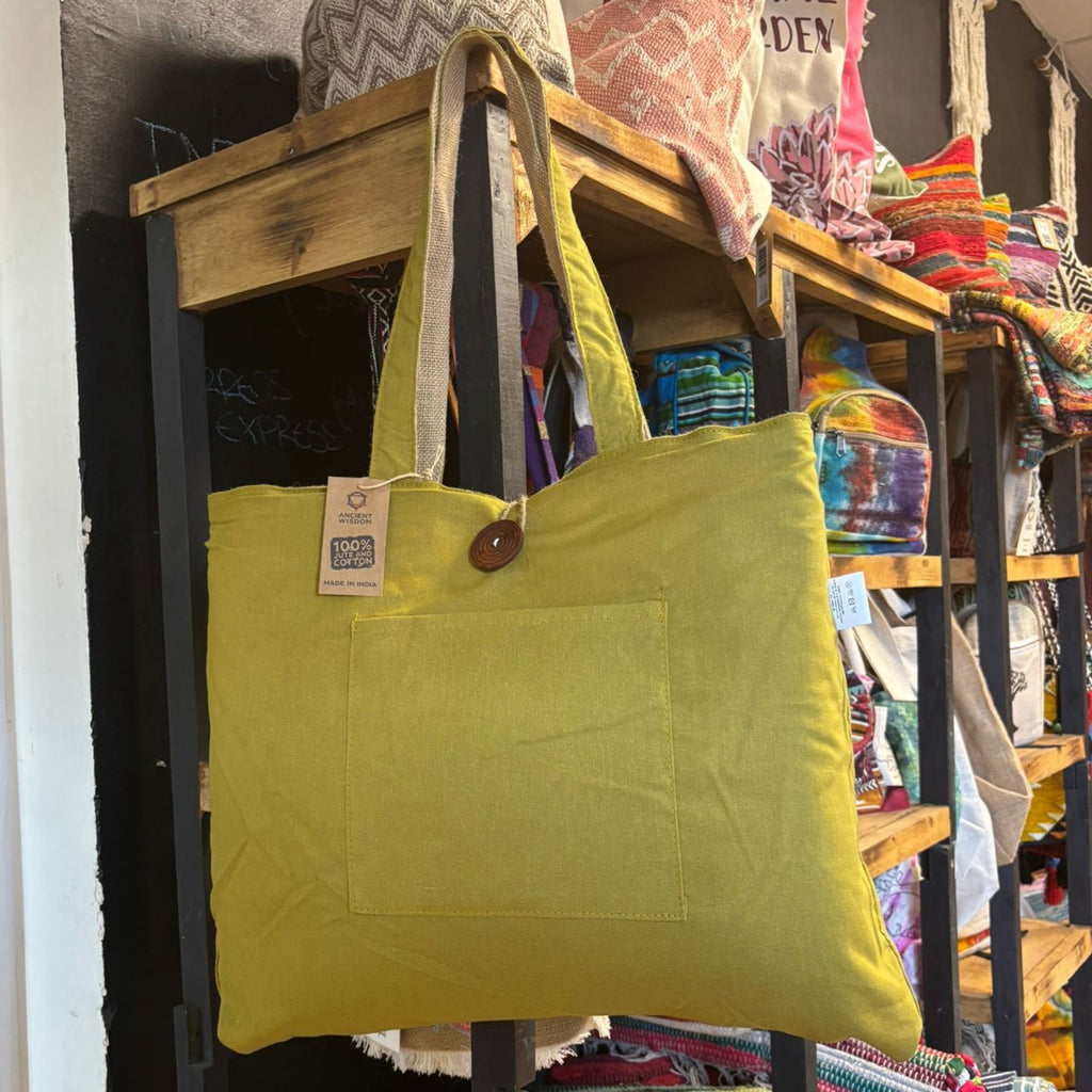 Jute & Cotton Reversible Big Bag in Pistachio for Daily Use