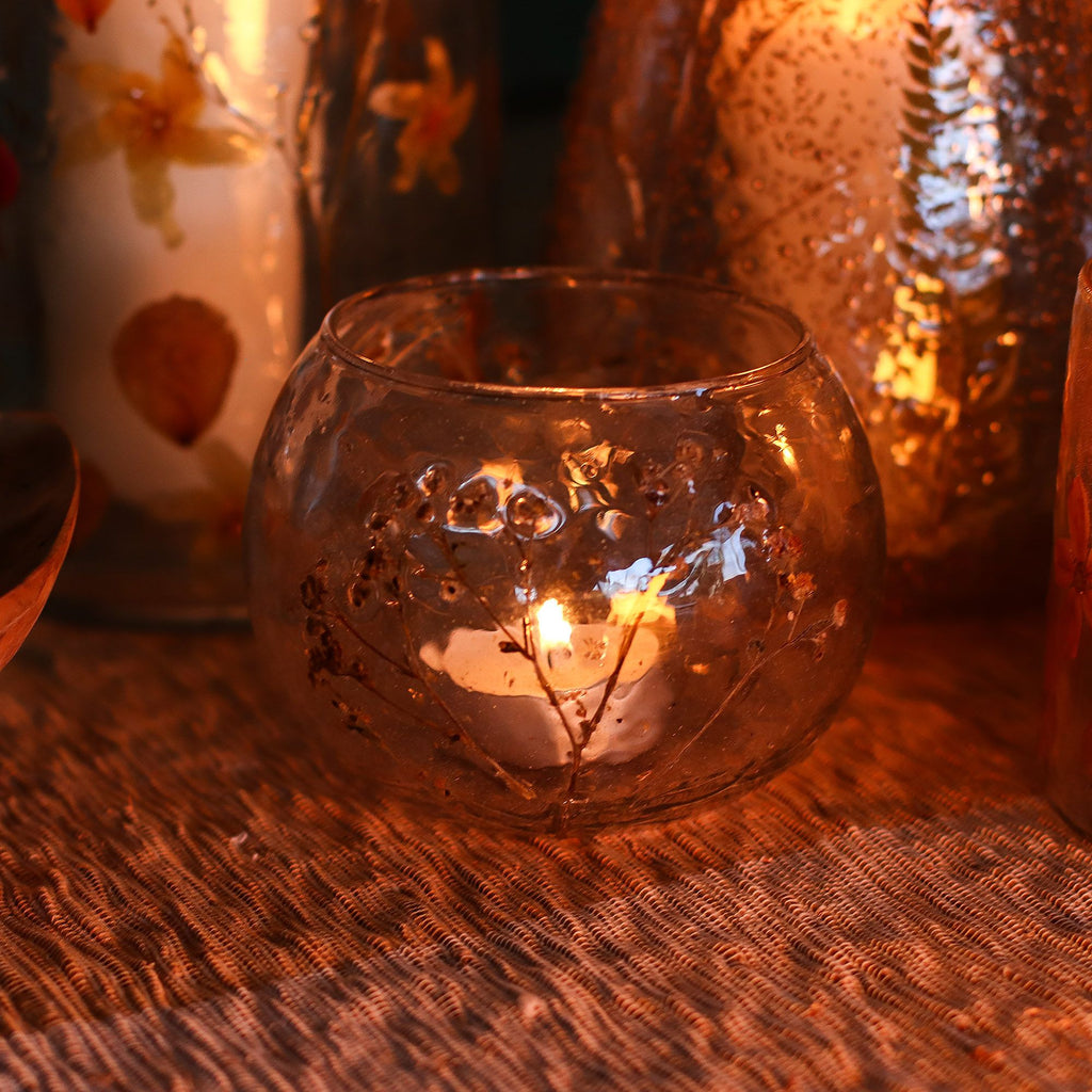 Natural Floral Glass Candle Holder Bowl Margarita with Unique Design