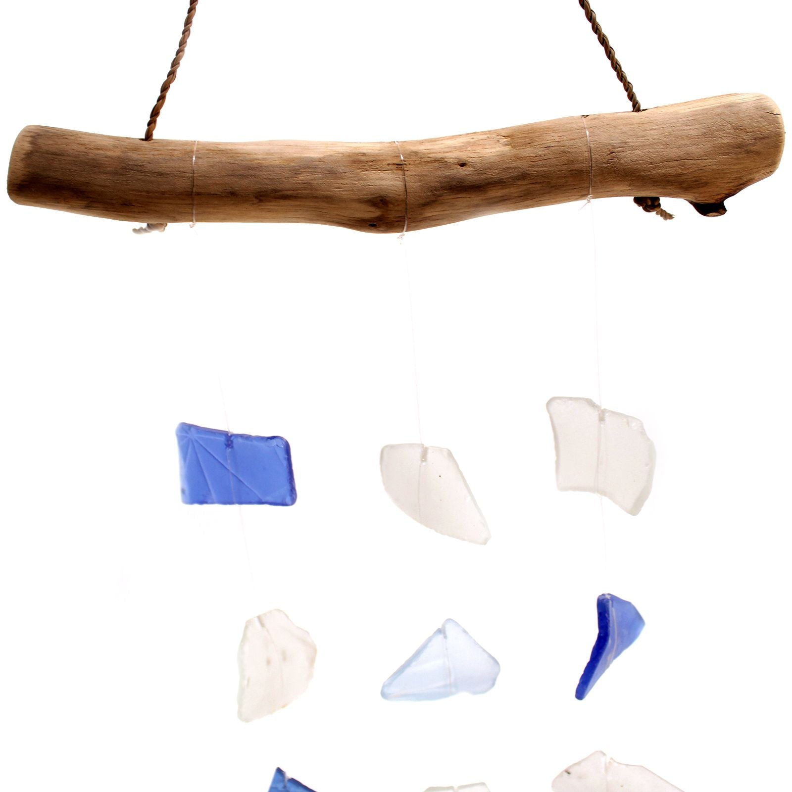 Three Drop Blue and White Recycled Glass Wind Chimes