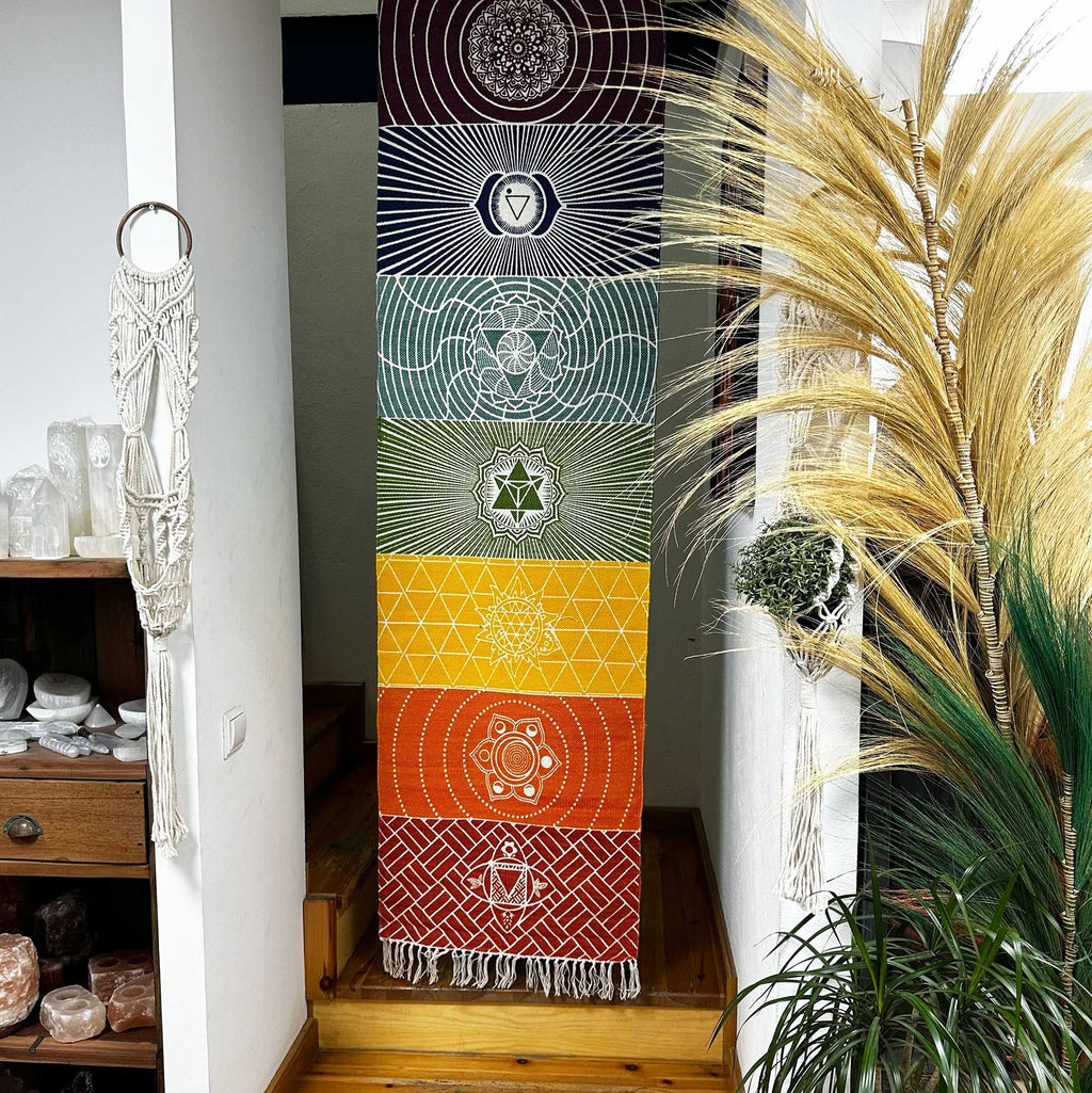 Yoga Rug 60x200cm with 7 Chakras Design for Versatile Use