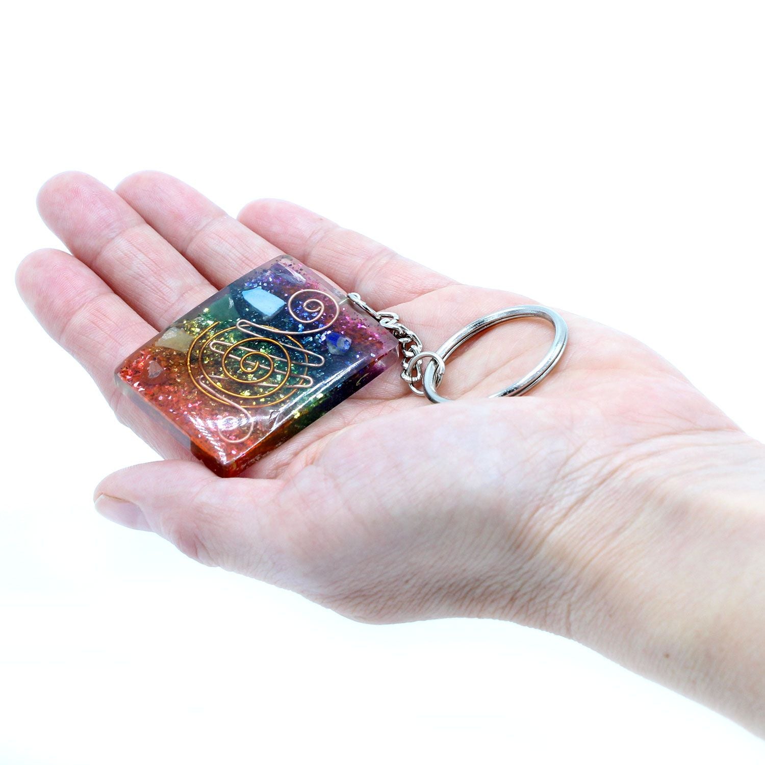 Orgonite Power Keyring with Copper and Chakra Energy Design