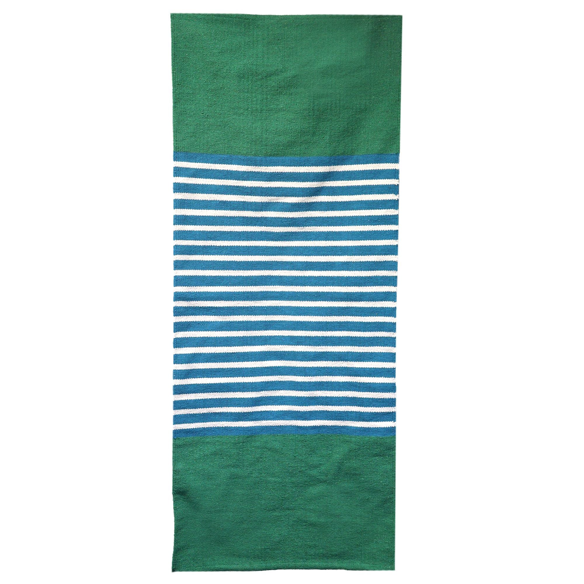 Indian Cotton Rug 70x170cm in Blue and Green for Home Decor
