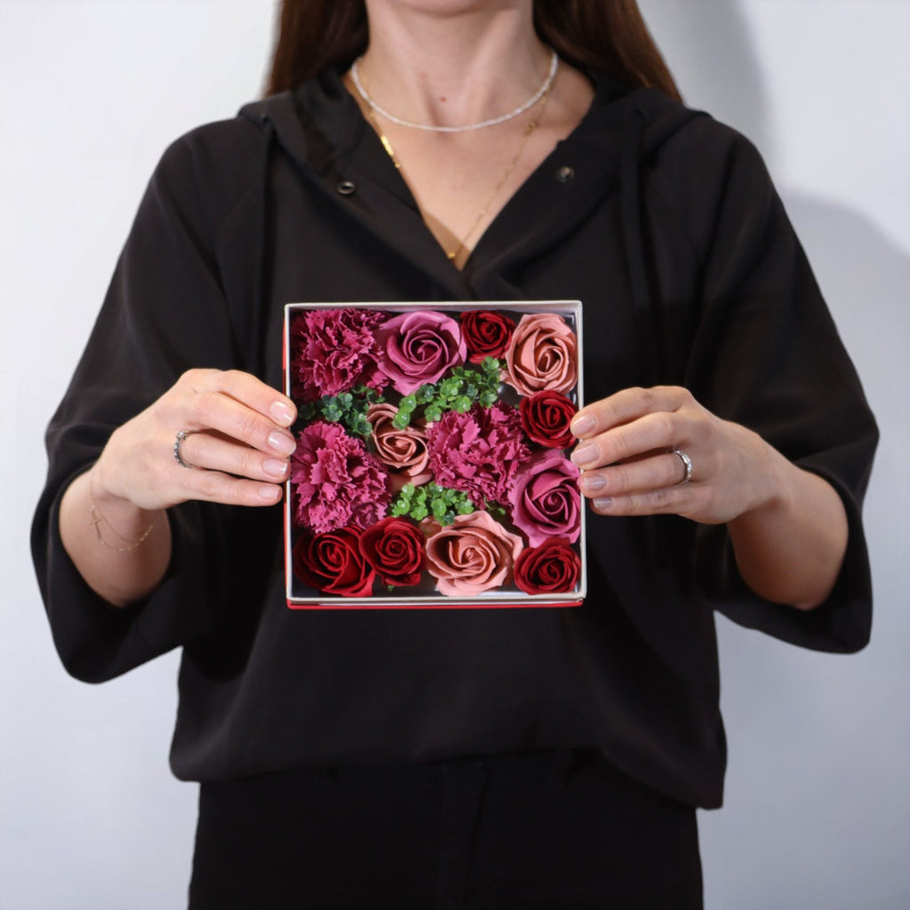 Square Box of Vintage Roses Soap Flower Gift Set for Weddings