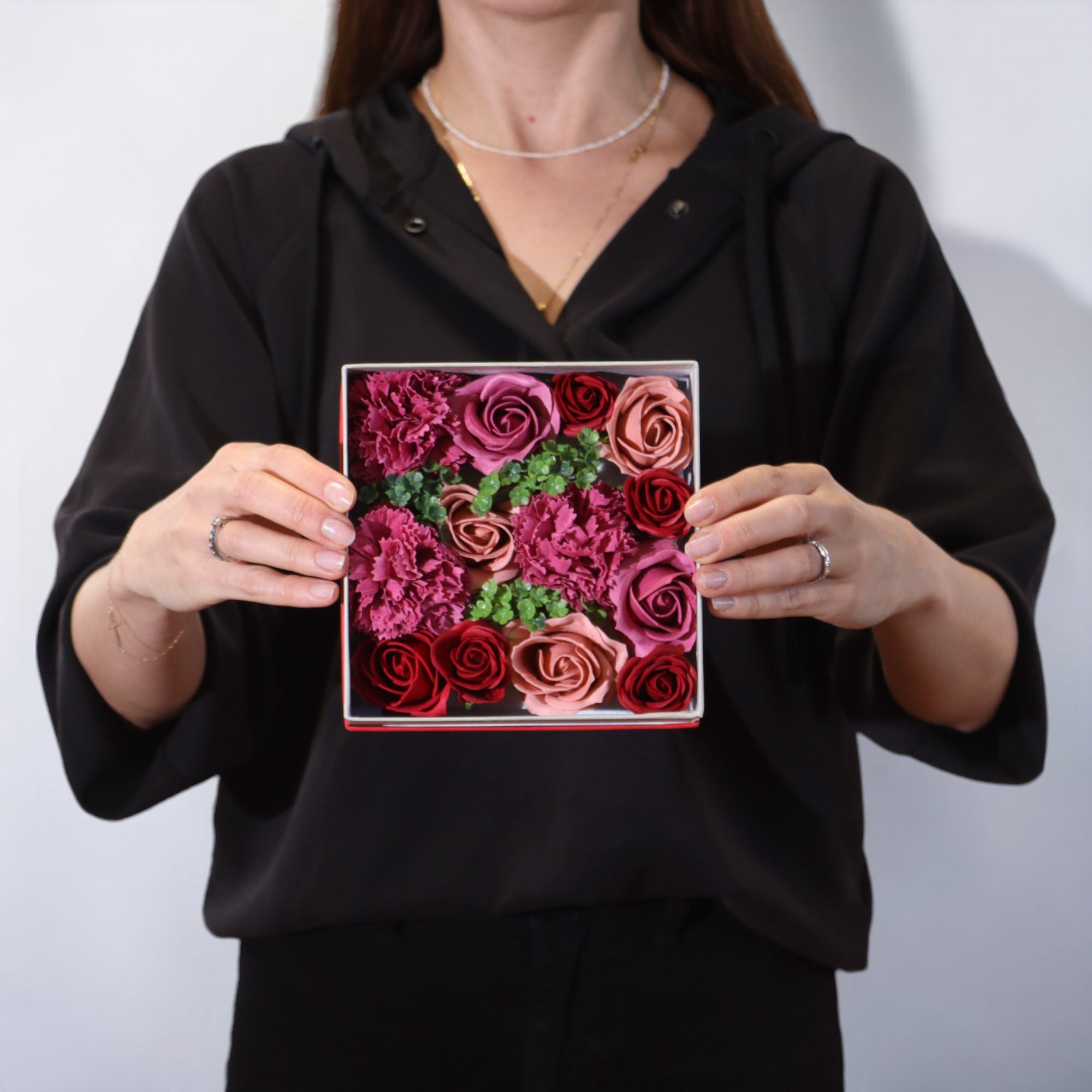 Square Box of Vintage Roses Soap Flower Gift Set for Weddings