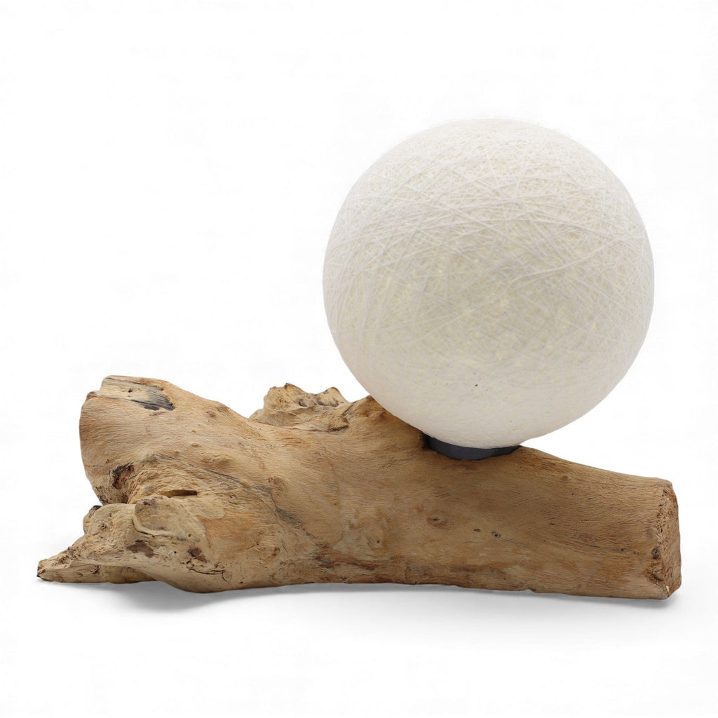 DriftGlow Lamp Cotton Luna Ivory Shade with Unique Driftwood Base