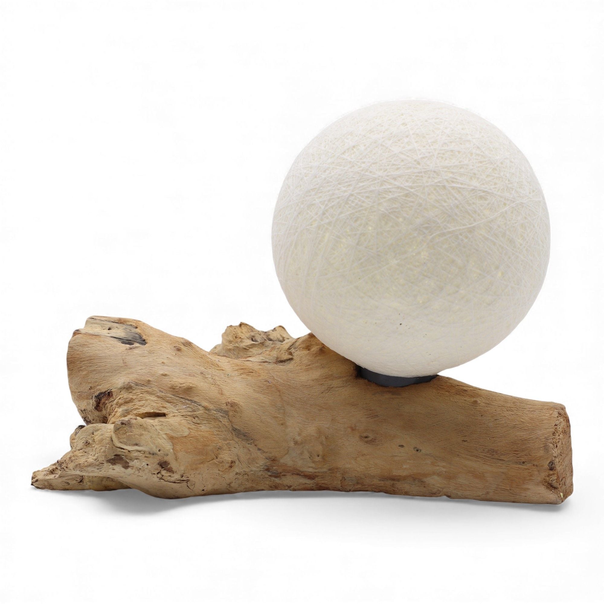 DriftGlow Lamp Cotton Luna Ivory Shade with Unique Driftwood Base