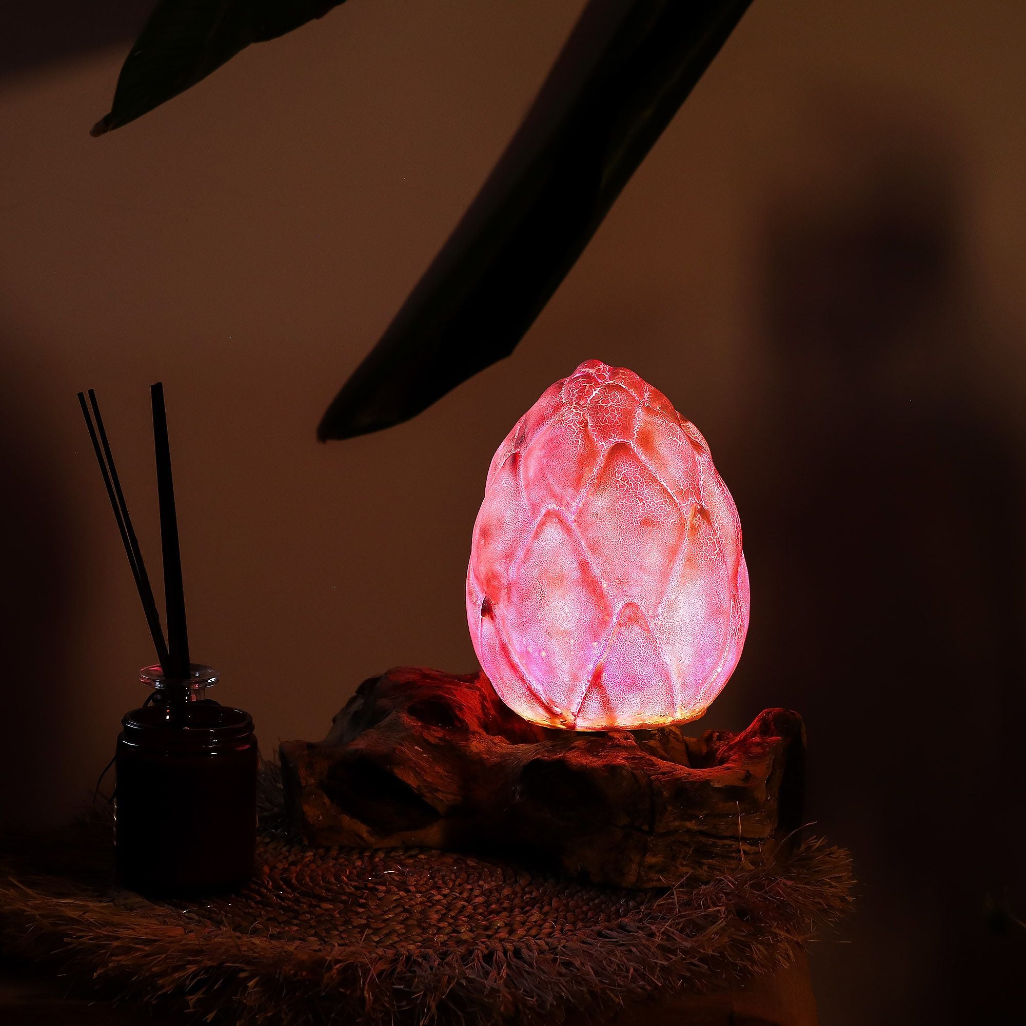 DriftGlow Lamp with Crackle Lotus Flower Shade in Purple