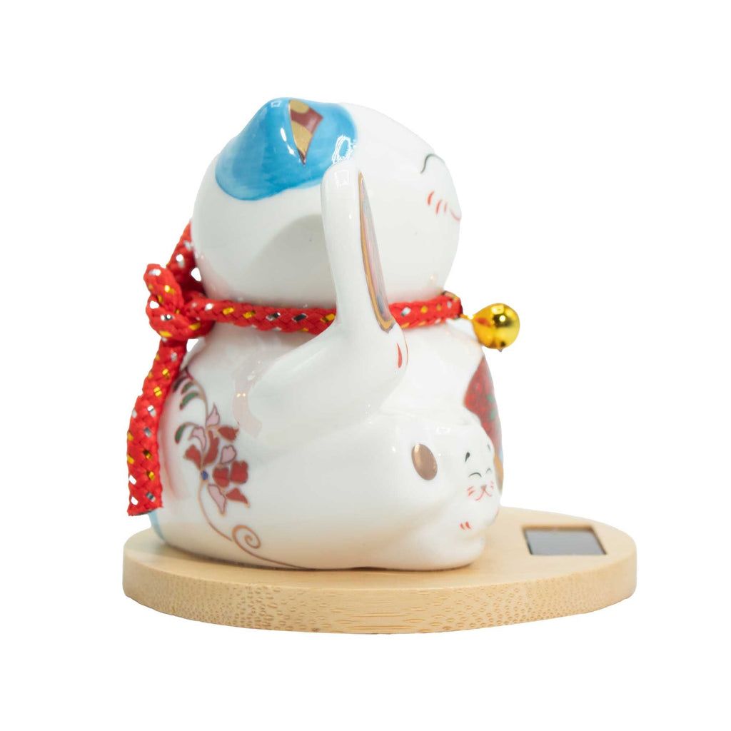 Solar Money Cat Wooden Base Blue Moving Hand Decorative Ornament