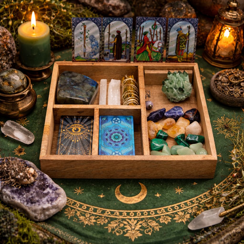 Four Section Tarot Box with Card Holder