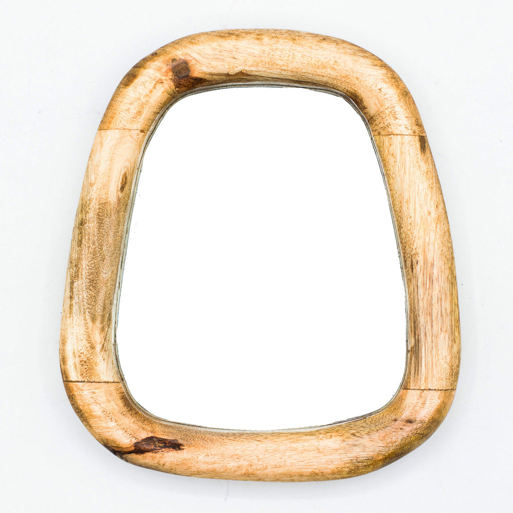 Set of 3 Pebble Shaped Mirrors in Light Wood Finish for Home Decor
