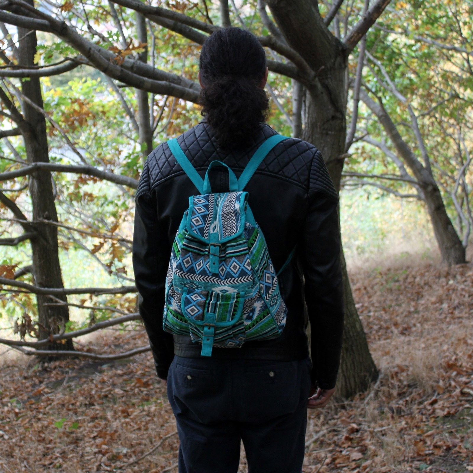 Stylish Teal Jacquard Backpack for Travel and Everyday Adventures