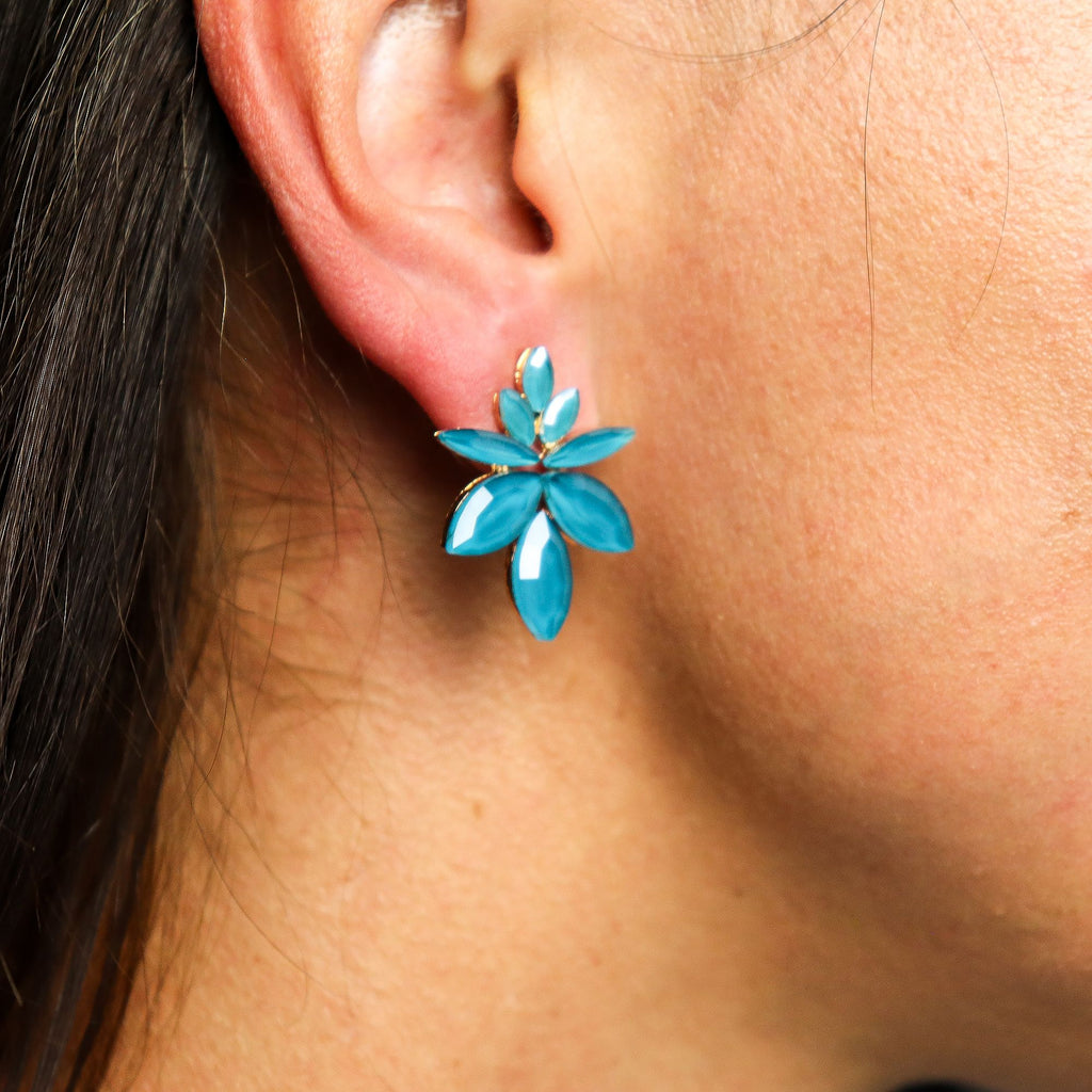 Teal Green Vintage Glass Flowers Earrings for Nature Lovers Gift
