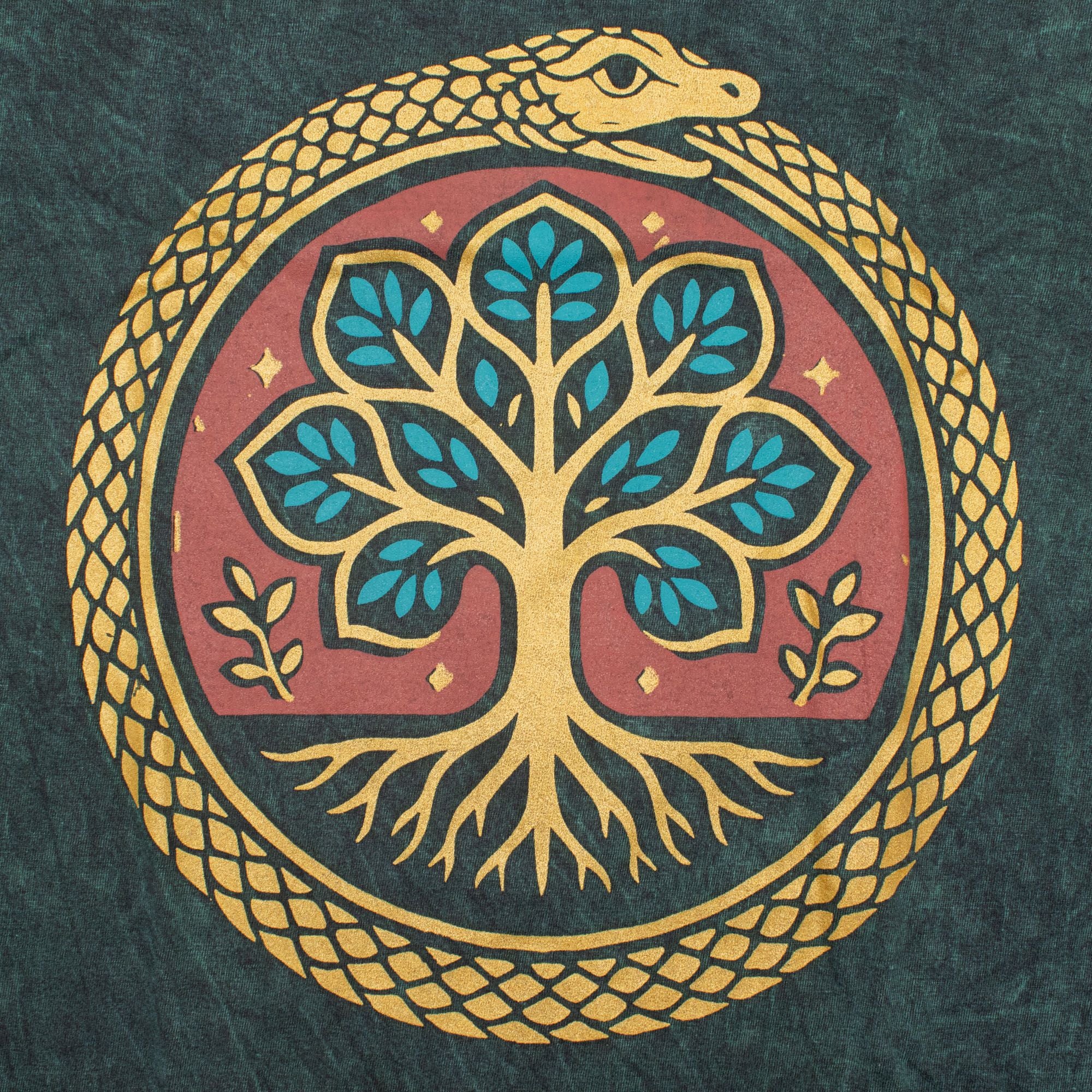Nomad Sari Stonewashed Cotton T Shirt with Tree of Life Design