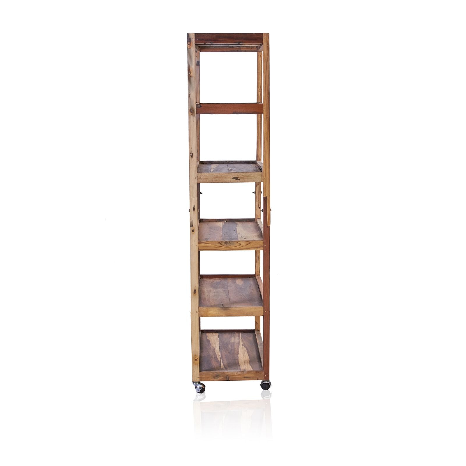 Six Shelf Display with Casters Stylish Recycled Wood Storage