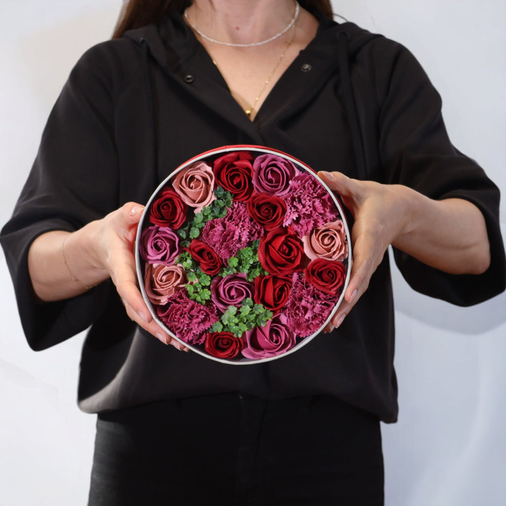 Round Box of Vintage Roses Soap Flowers for Elegant Gifting