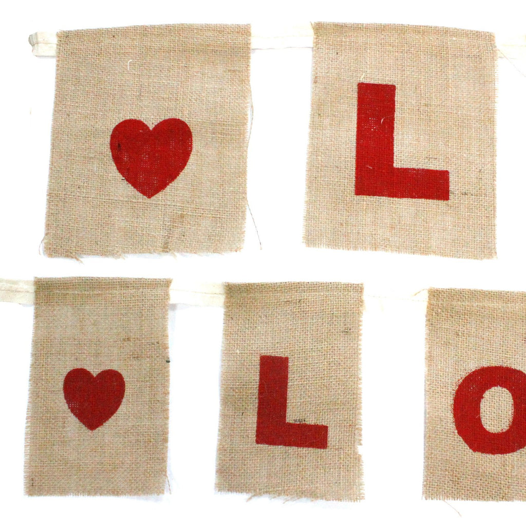 Natural Bunting I LOVE YOU Large with Hearts for Parties
