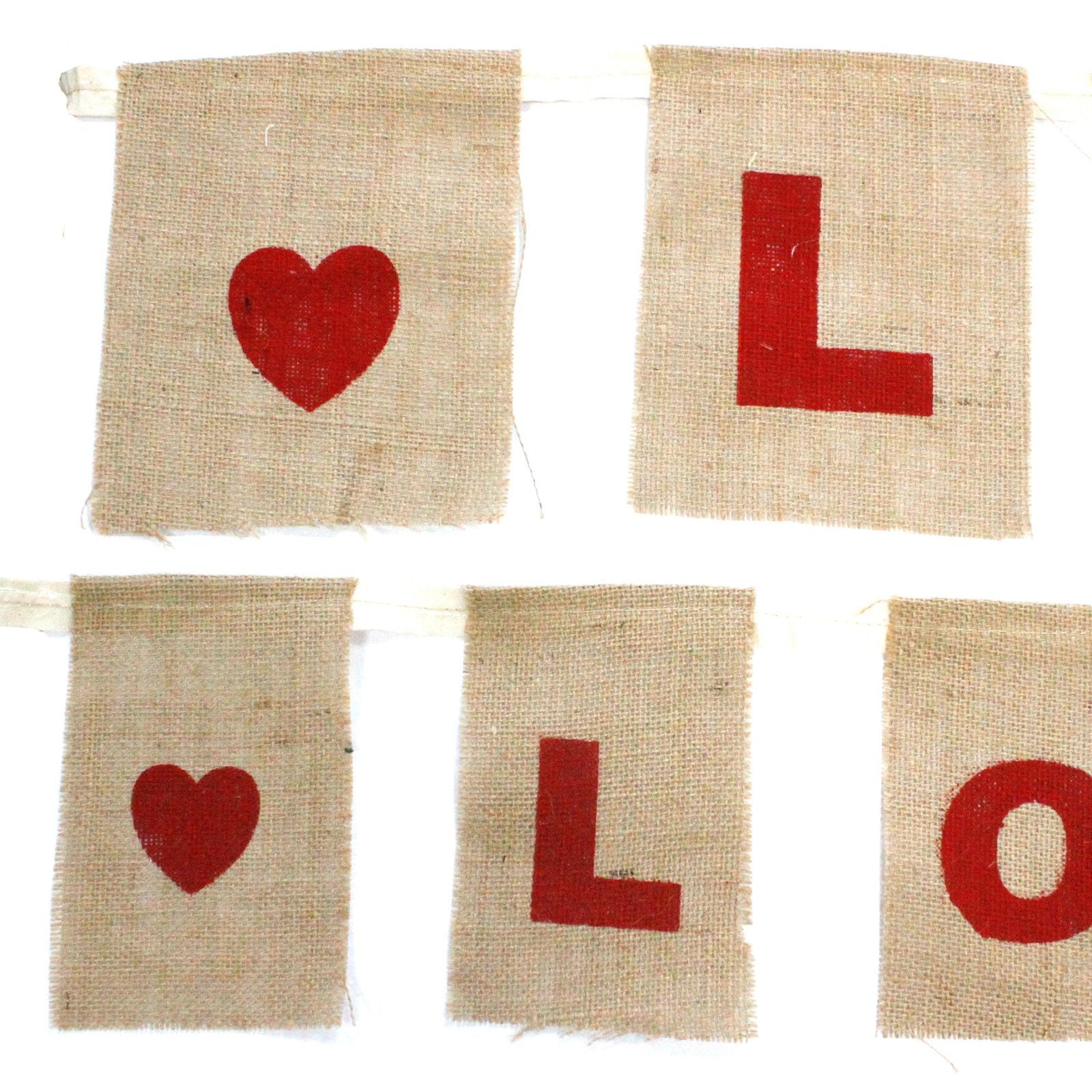 Natural Bunting I LOVE YOU Large with Hearts for Parties