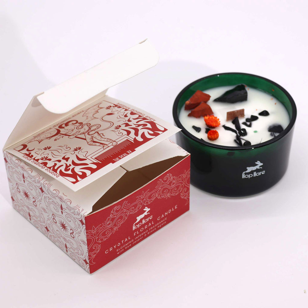 Crystal Magic Flower Candle The Devil with Red Jasper Energy