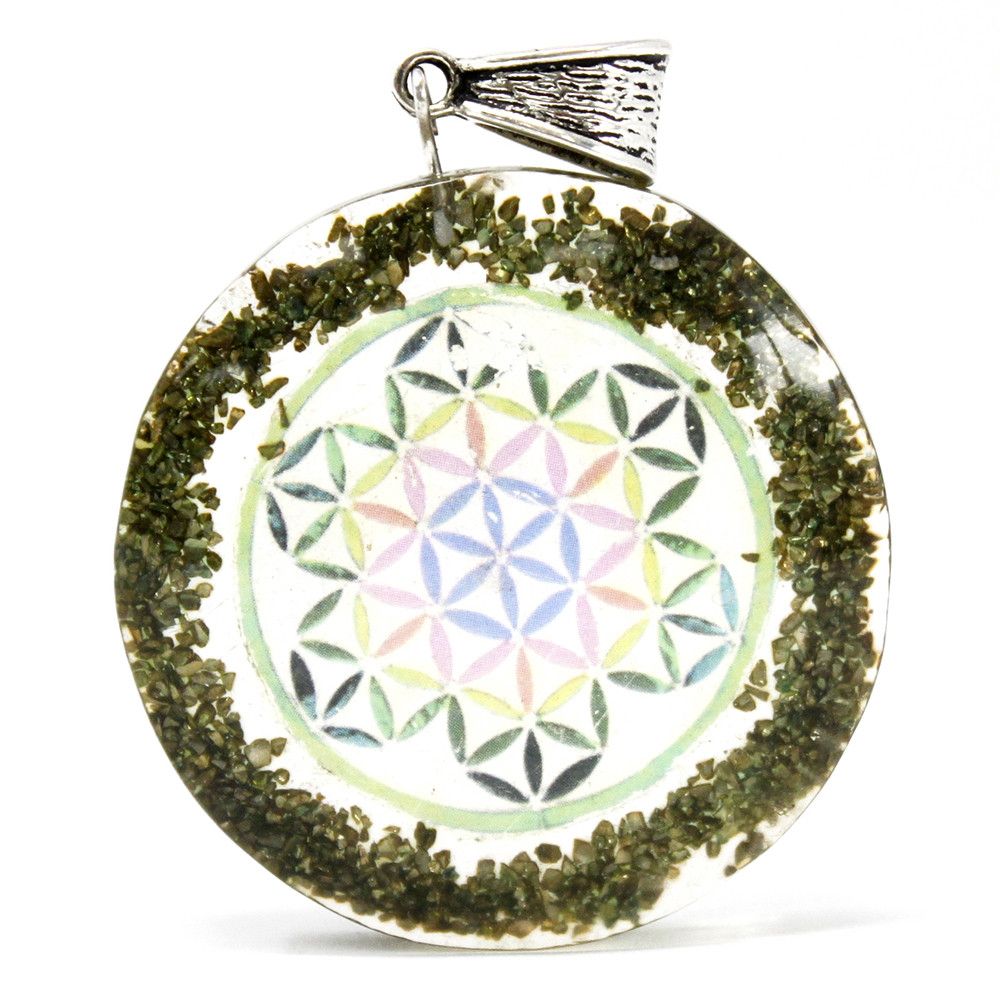 Orgonite Power Pendant Greenstone Mandala with Intricate Design