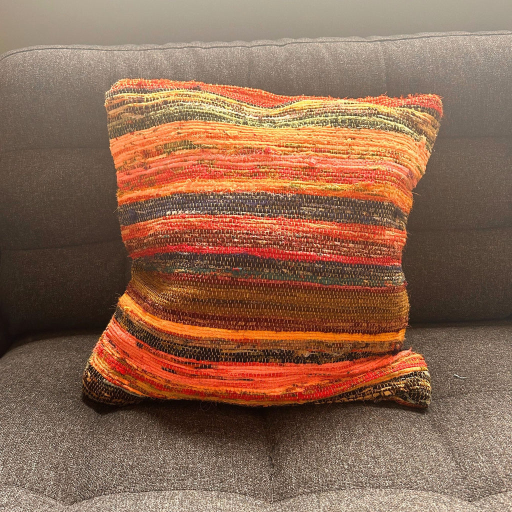 Rag Rug Cushion Covers in Sunrise Oranges for Vibrant Home Decor
