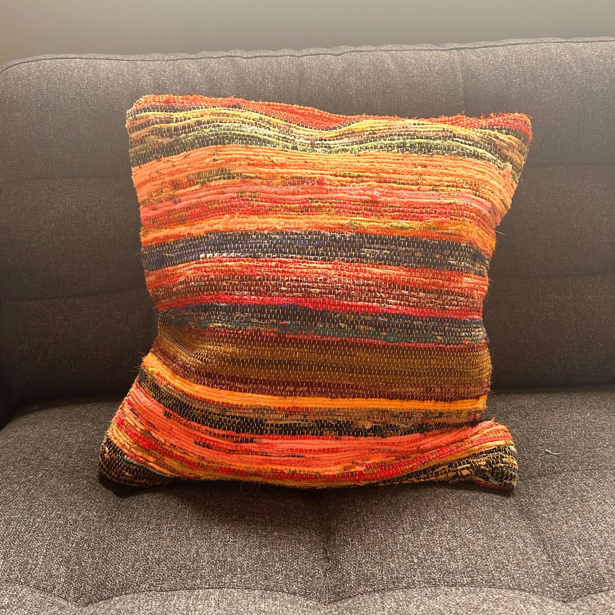 Rag Rug Cushion Covers in Sunrise Oranges for Vibrant Home Decor