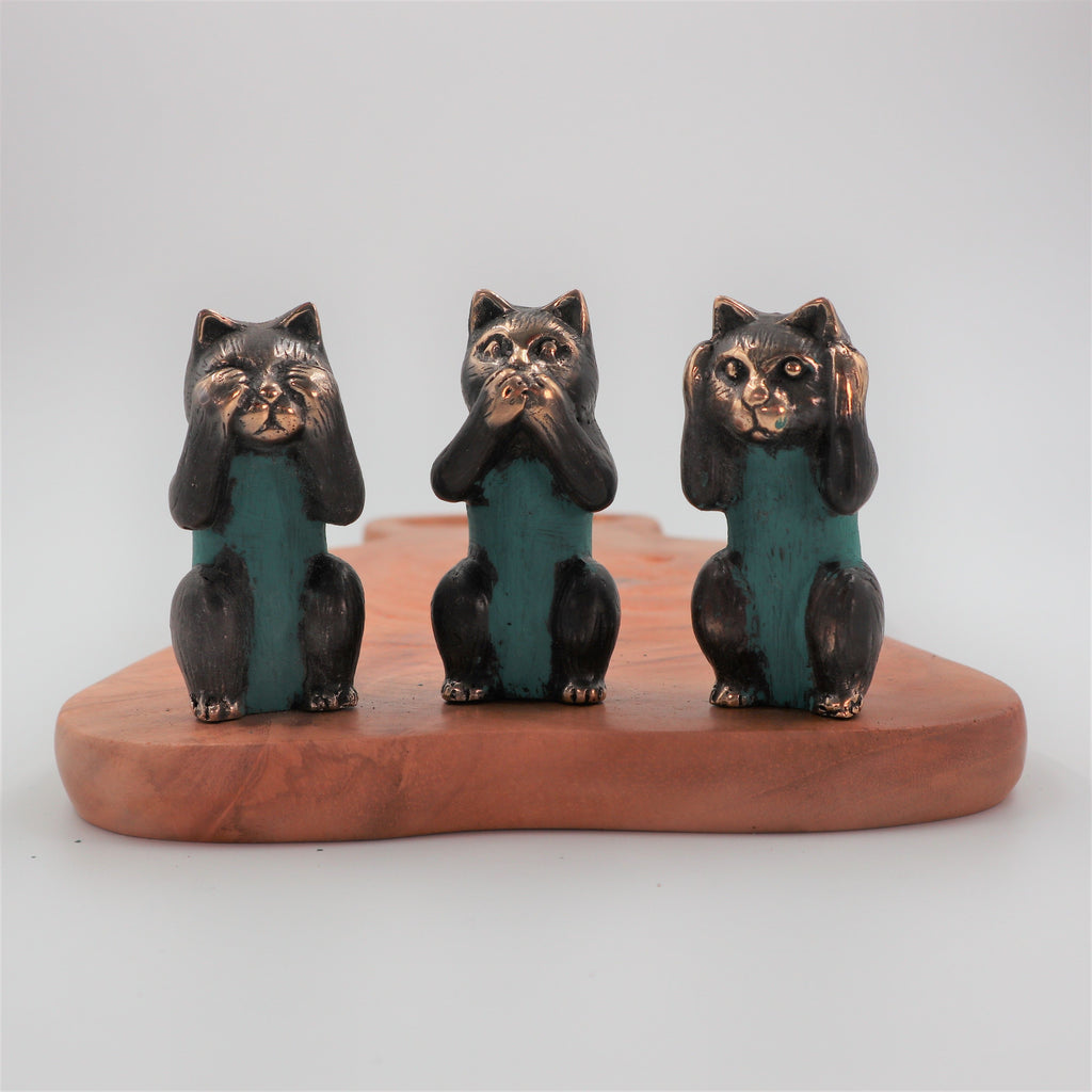 Set of 3 Brass Cats See No, Hear No, Speak No Evil Figurines