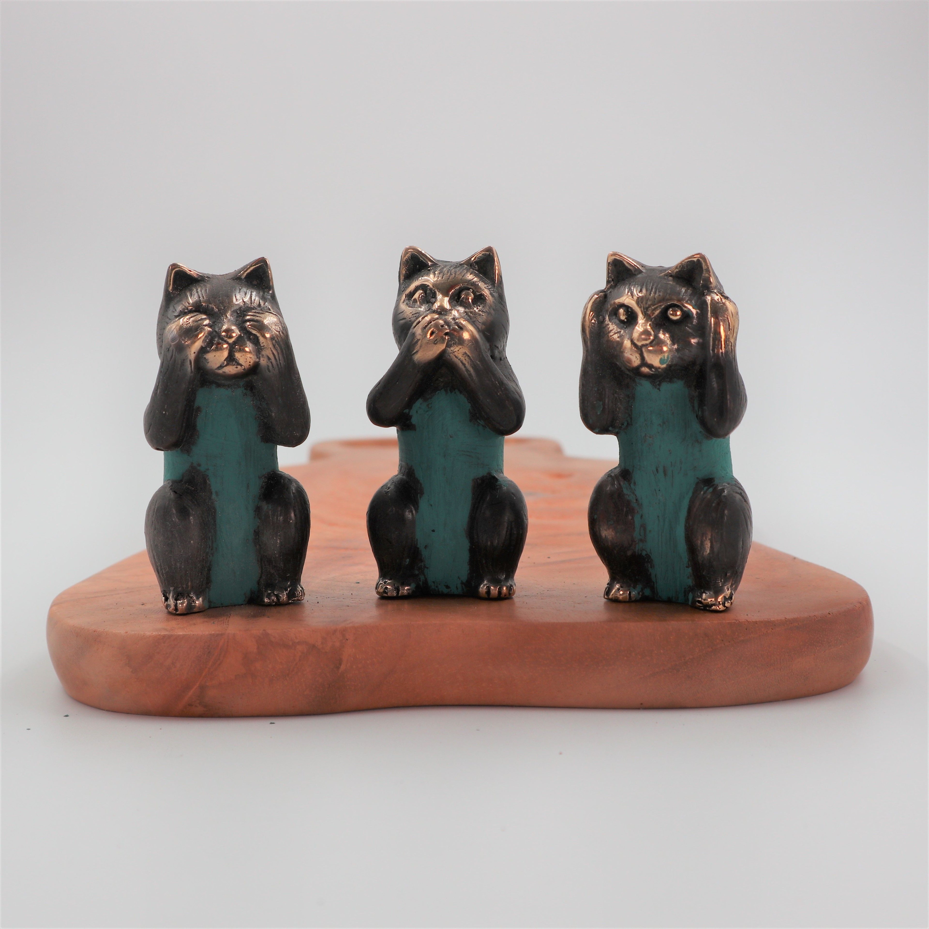 Set of 3 Brass Cats See No, Hear No, Speak No Evil Figurines