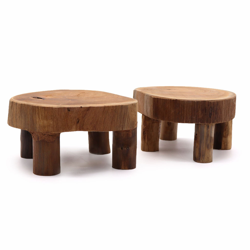Low Teak Pad Display Set of Two 24x10cm Wooden Pads for Showcasing